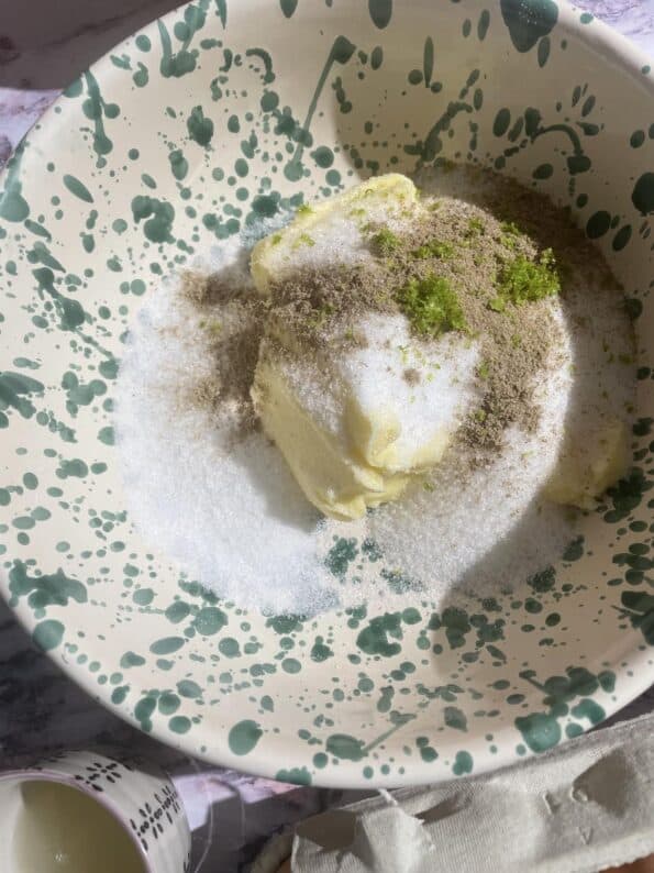 Pistachio Sugar, Lime and Cardamom in bowl