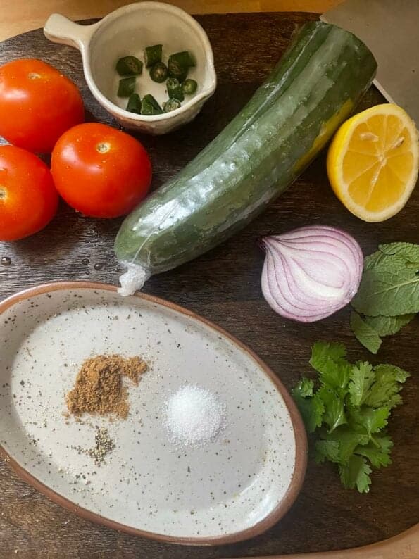 Salad ingredients on chopping board