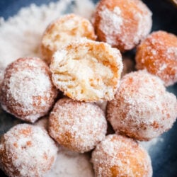Donuts with Cinnamon Sugar in blue bowl