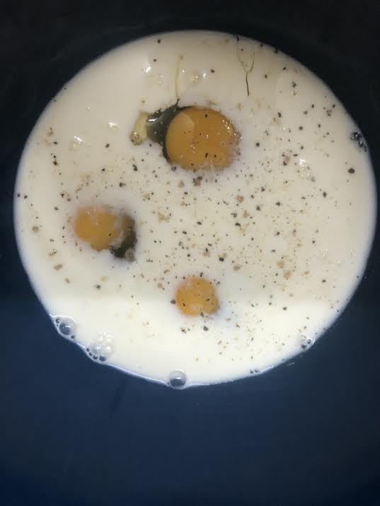 Eggs, Milk and Pepper in a bowl