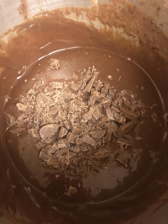 Chopped Chocolate added to bowl of stand mixer