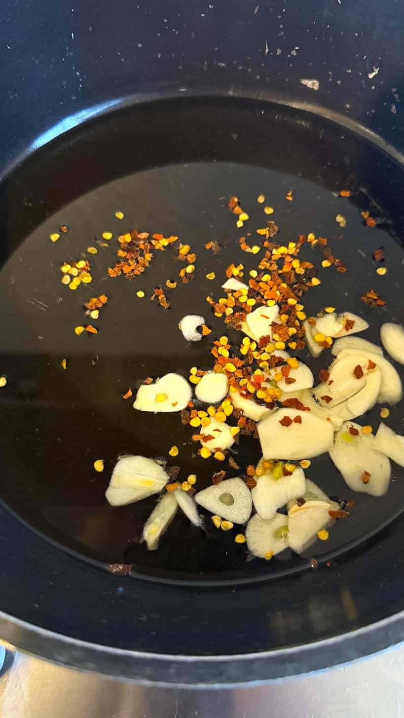 Spanish Gambas Pil Pil - Shrimp with Garlic Chilli Oil Garlic and Chilli in oil