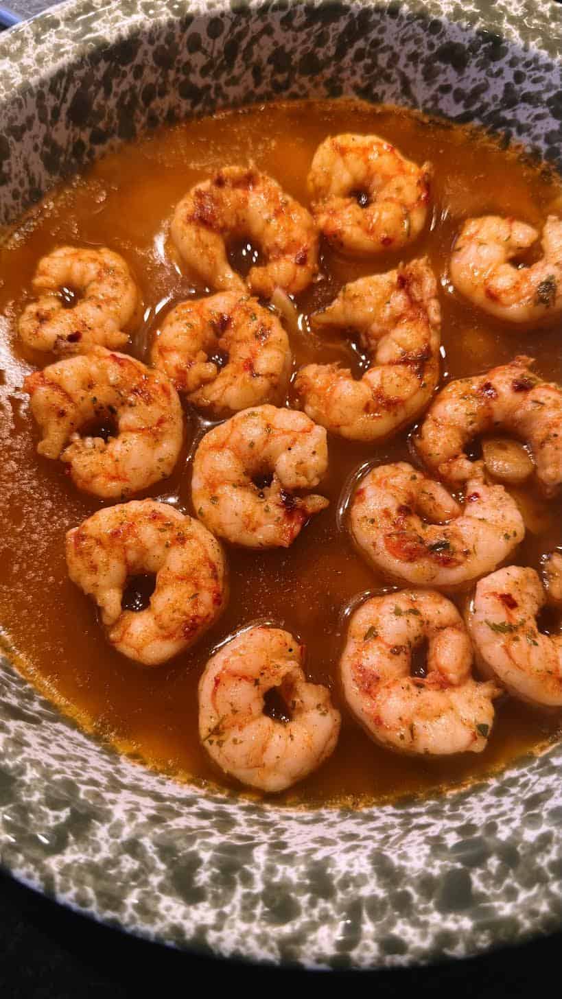 Spanish Gambas Pil Pil - Shrimp with Garlic Chilli Oil Pil pil in dish