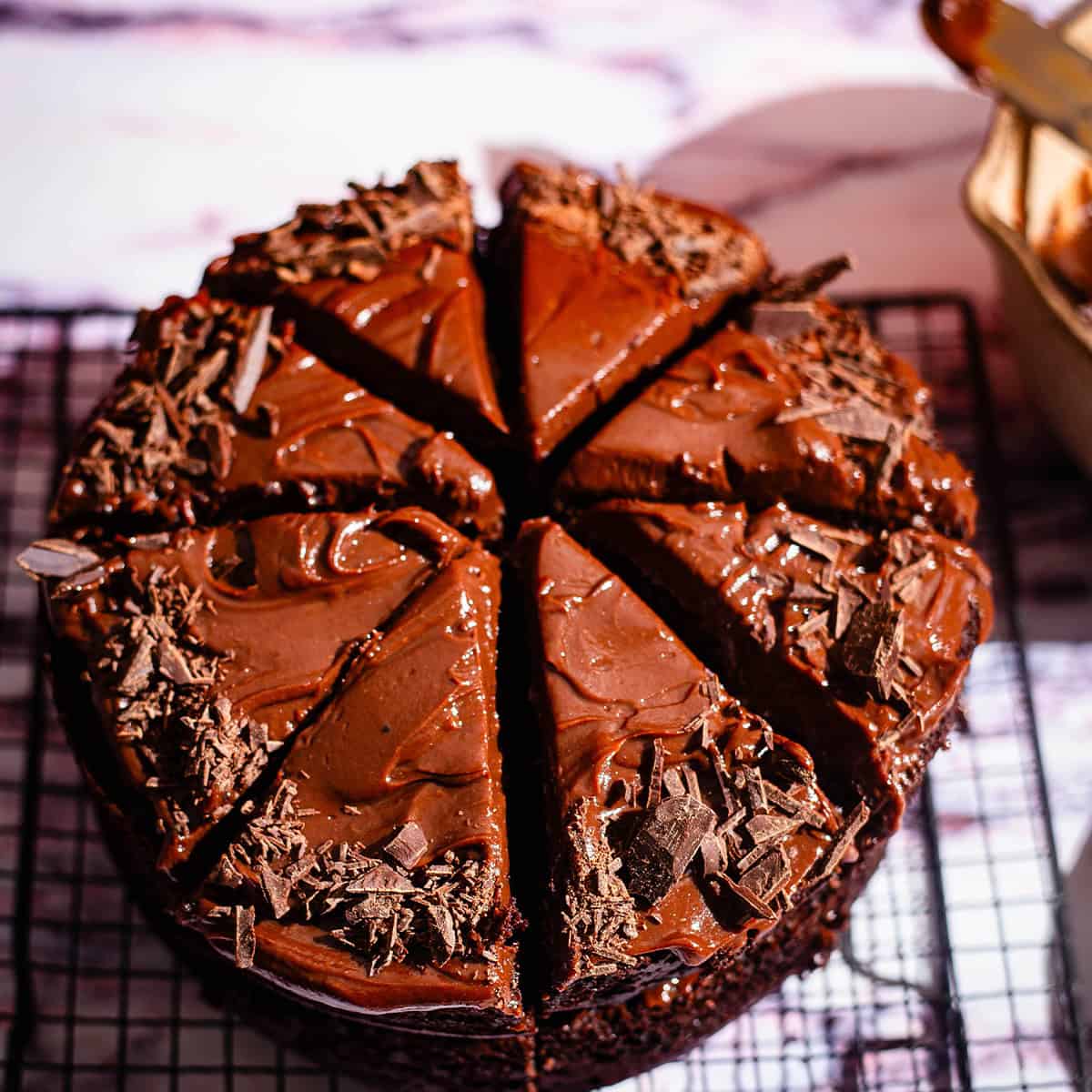 Choc cake on wire rack
