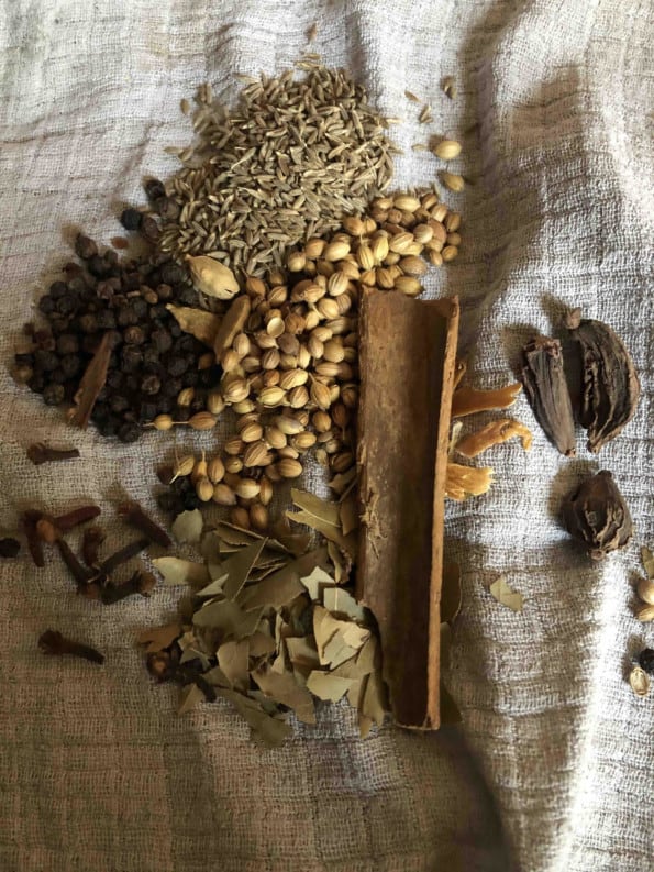 Whole spices laying on cloth