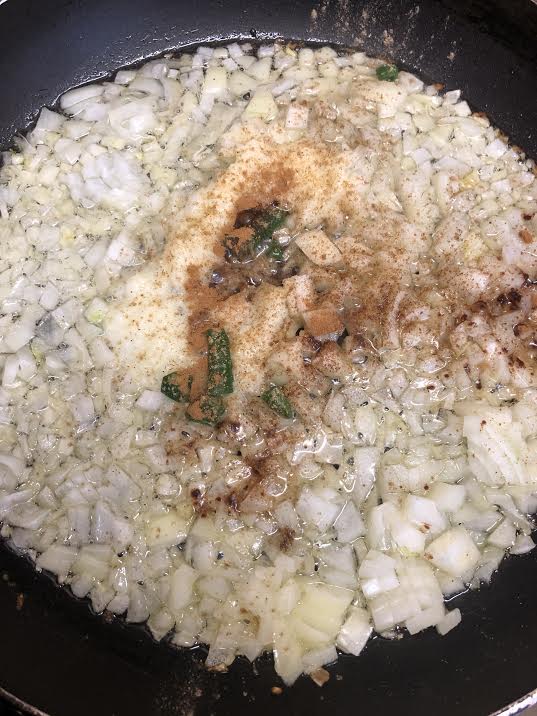 Onions, Garlic Ginger and oil in pan