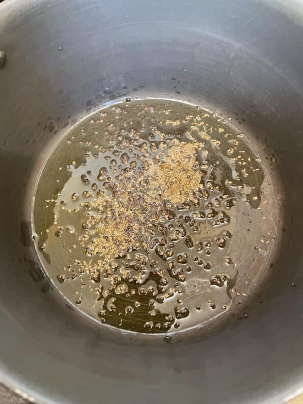 Ghee and Mustard Seeds added to Ghee in pot