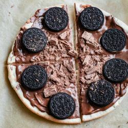 Nutella Pizza with Oreos on baking paper