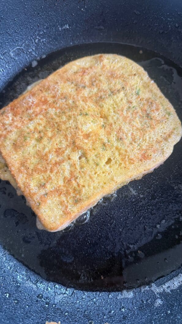 Savoury Masala French Toast Eggy bread in pan