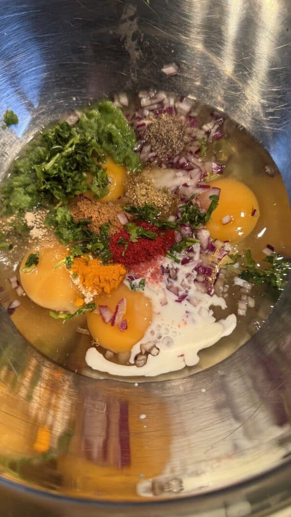 Savoury Masala French Toast Milk added to bowl