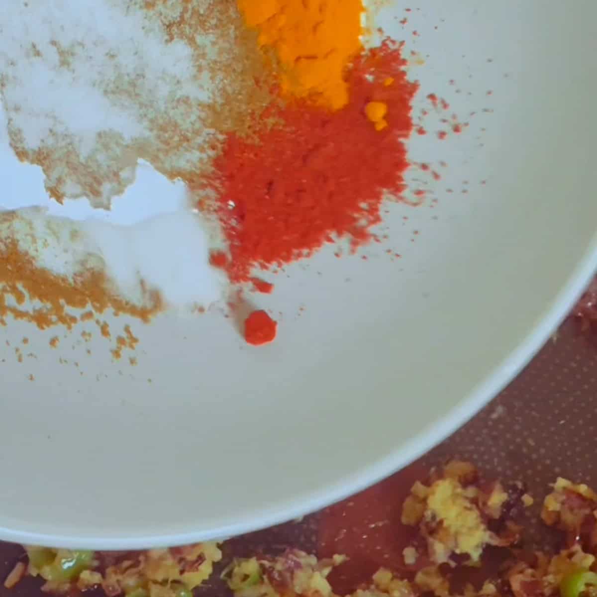 Egg Bhurji (Indian Spiced Scrambled Eggs) Spices added to pan