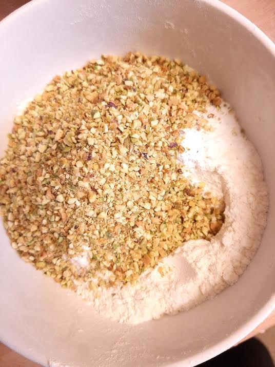 Dry ingredients added to a bowl