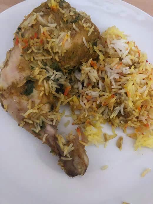Hyderabadi Chicken Biryani in a plate