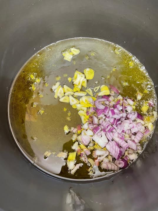 Onion, Garlic and Oil in pot