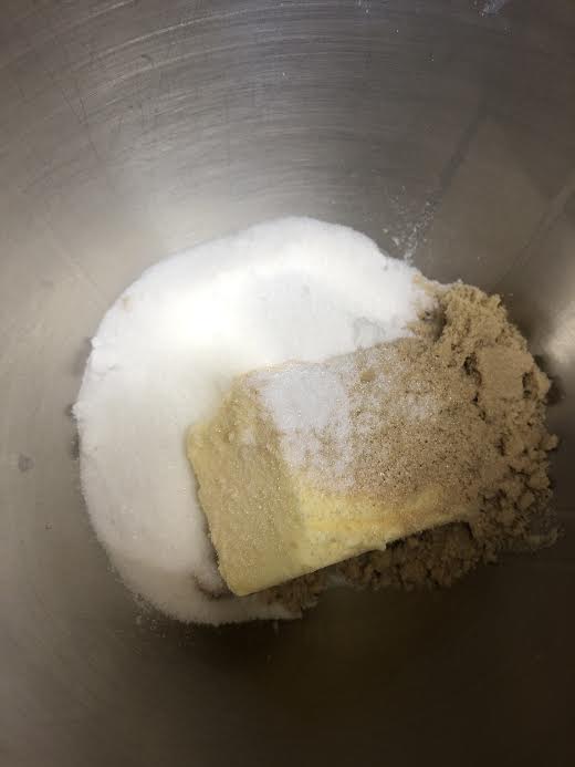 Butter and sugars in a bowl
