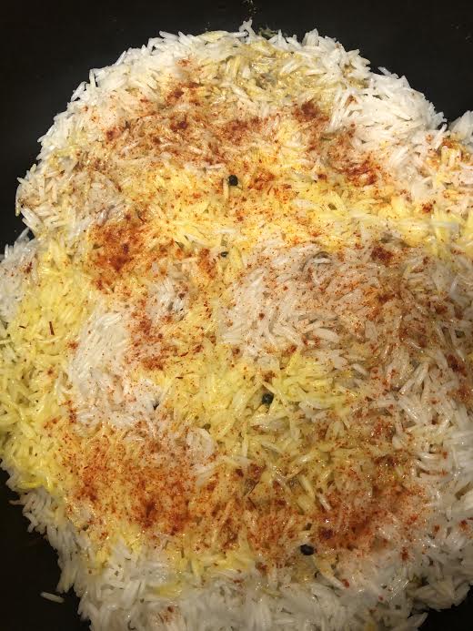 Rice with colouring on top