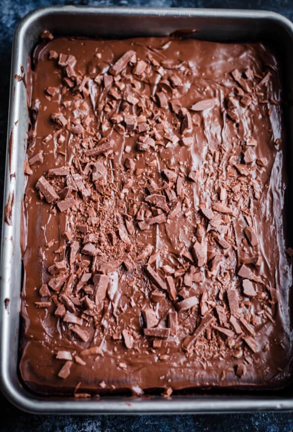 Chocolate Tray Bake with chocolate spread & chips in tray
