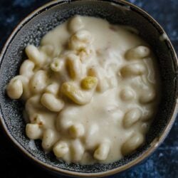 Creamy Mac and Cheese in a blue bowl