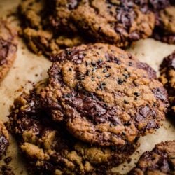 Tahini Chocolate Chip Cookies on a baking tray