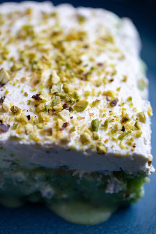 Close up of Pistachio Milk Cake 