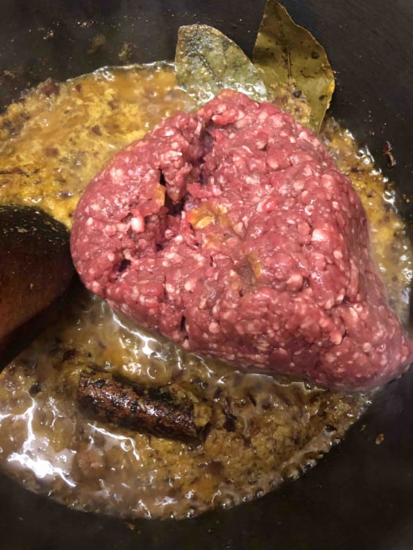 Mince added to pot