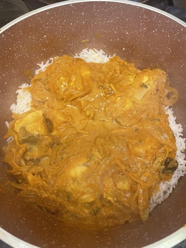 Chicken added to rice