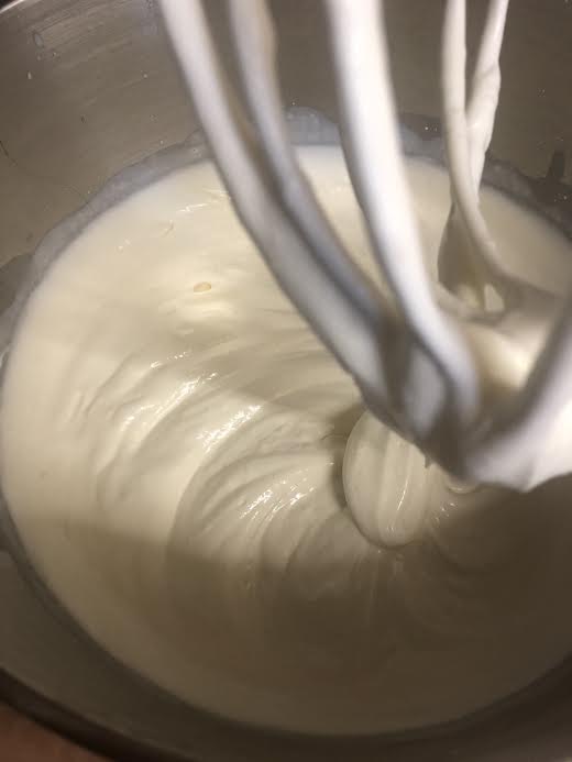 Stiff peaks formed in cream mixture 