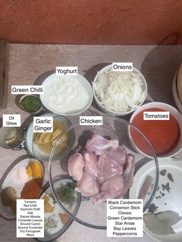 Labelled ingredients on table