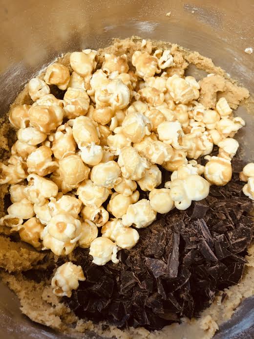Popcorn added to batter in bowl