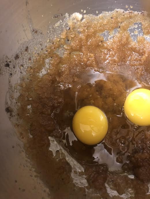 Eggs added to browed butter and sugar