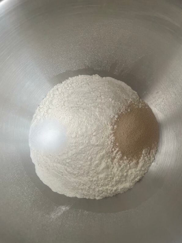 Salt and Yeast with Flour in bowl