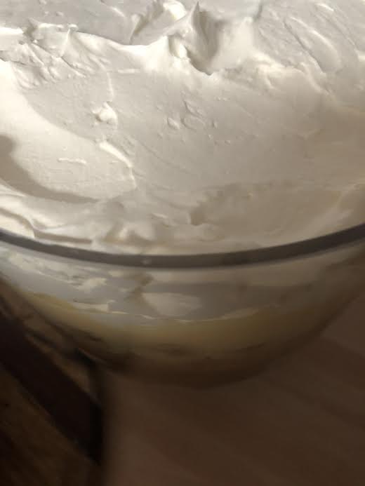 Layered trifle in trifle dish