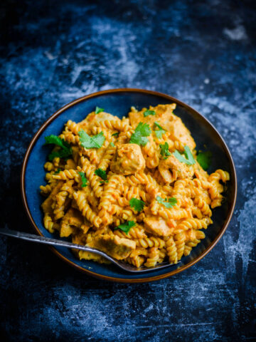 Butter Chicken Pasta in a bowl