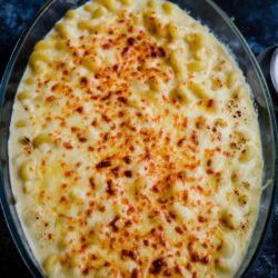 Baked Mac and Cheese in oval dish