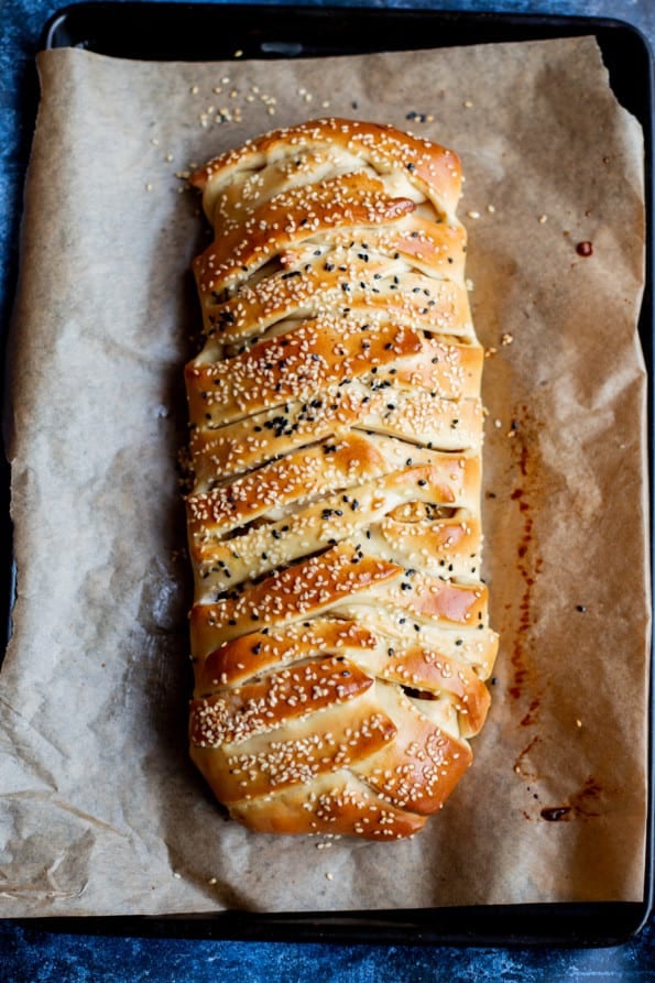 Braided Bread on a lined tray