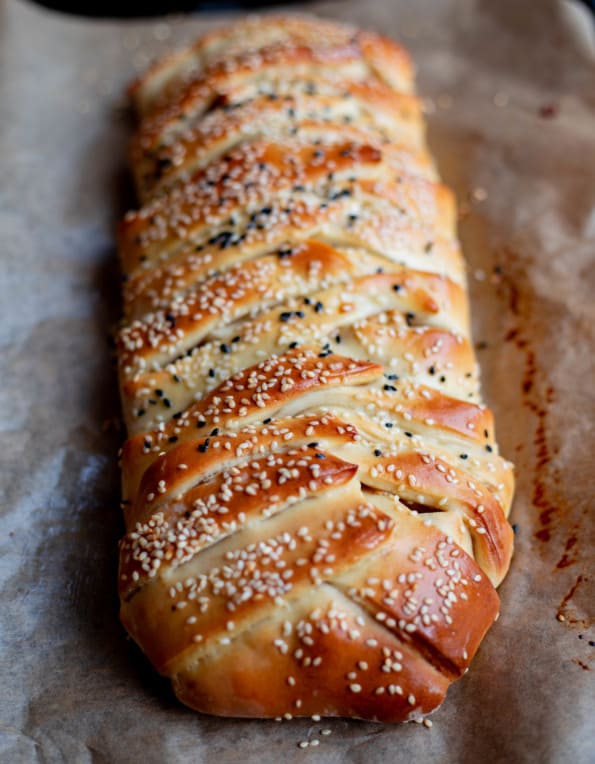 Braided Bread on a lined baking tray