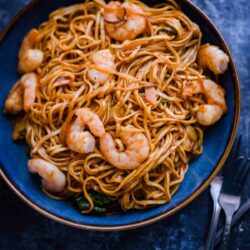 Shrimp Chow Mein in a bowl