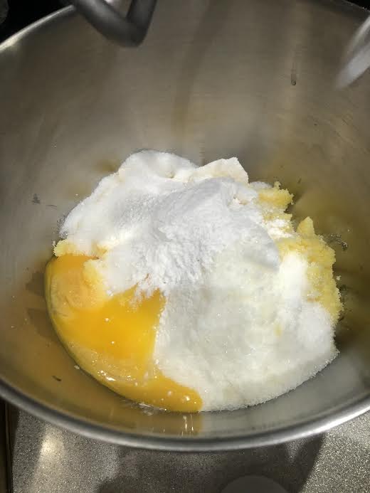 Sugar and Ghee in bowl of stand mixer