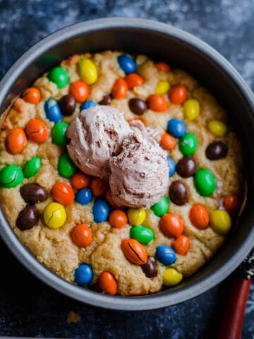 M & M Cookie Dough with ice cream on top