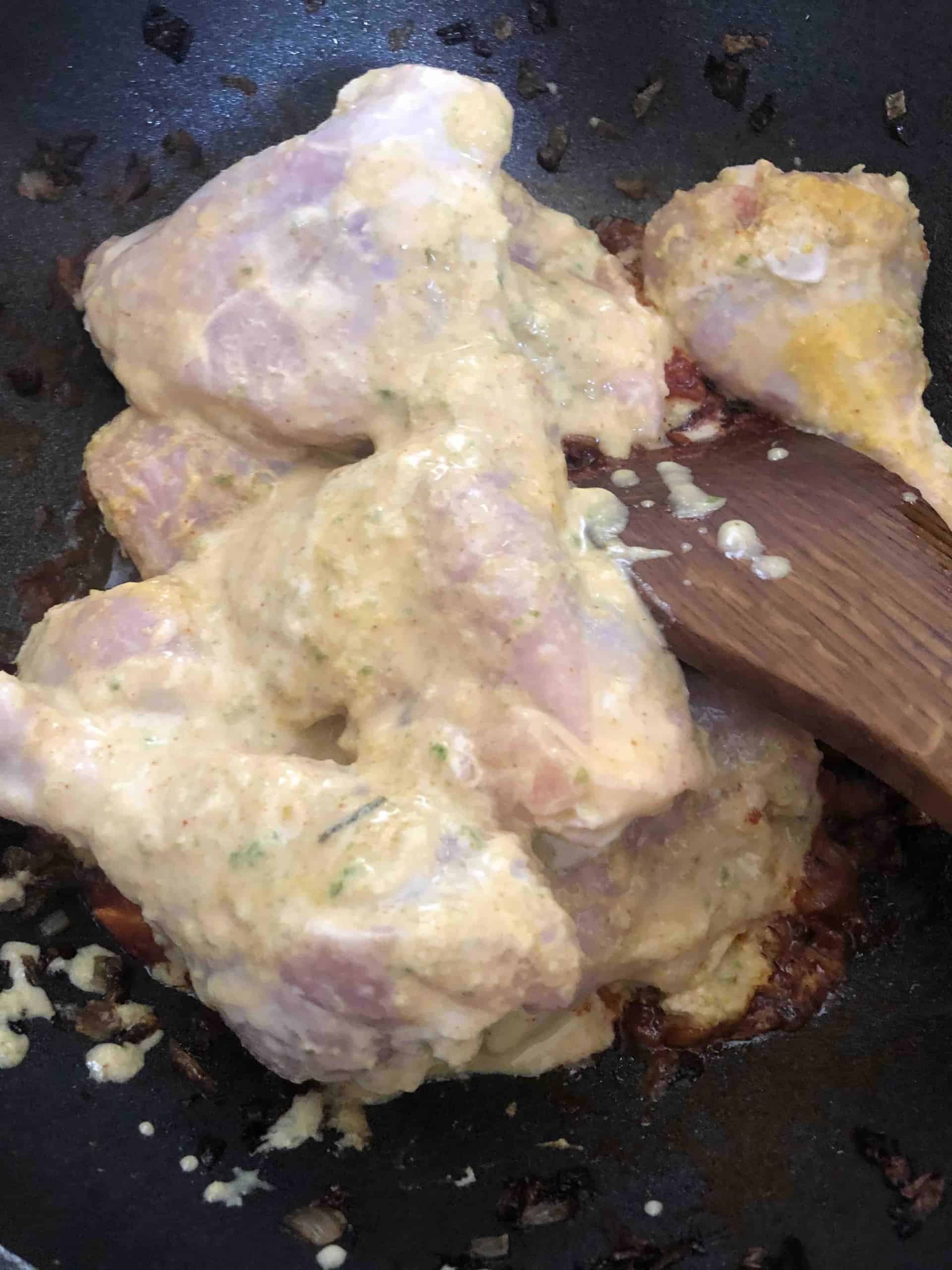 Chicken Bhuna (The Ultimate Restaurant-Style Chicken Curry) Chicken added to wok