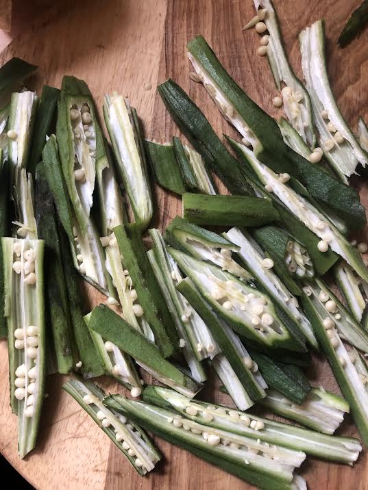 Okra cut into strips