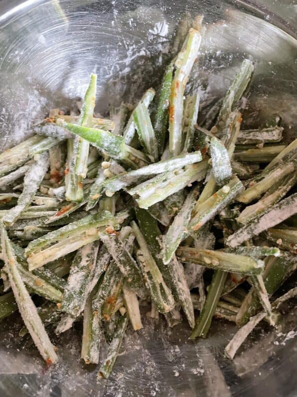 Floured Okra Fries in bowl