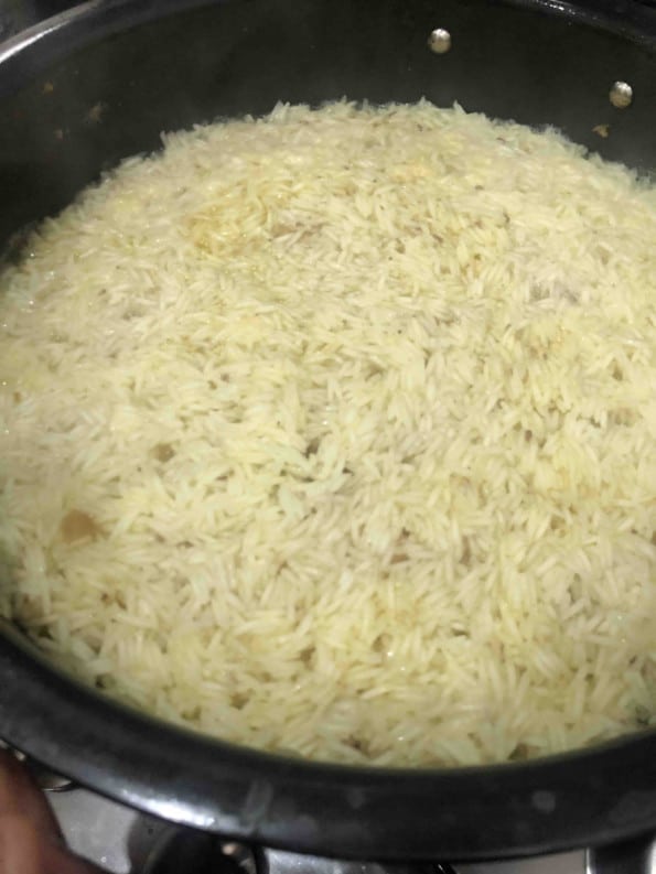Parboiled rice in a pot