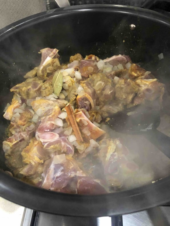 Boiled lamb in a pot