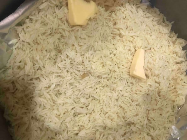 Butter added on top of rice