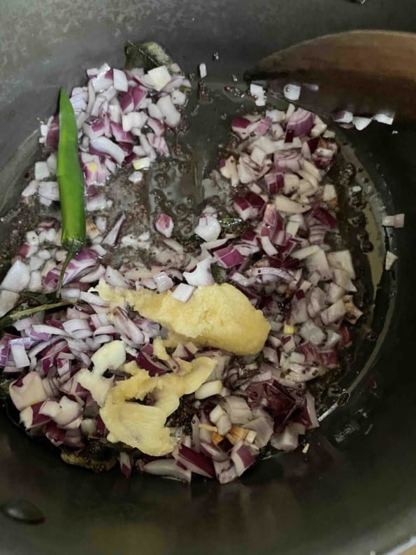 Onions, Garlic, Ginger in pot