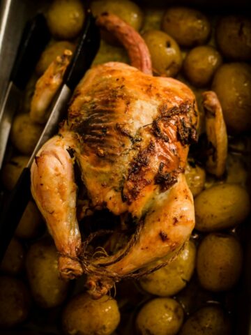 Roast Chicken and Potatoes in a large pan