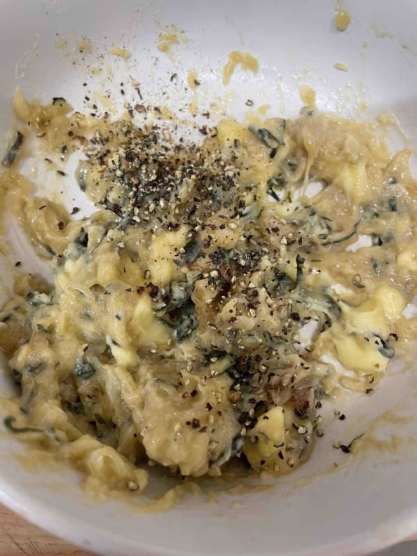 TArragon and garlic butter in a bowl
