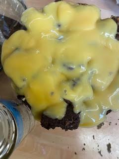 Custard added on top of Brownies