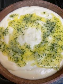 Garlic Mash with Garlic Parsley Butter on top